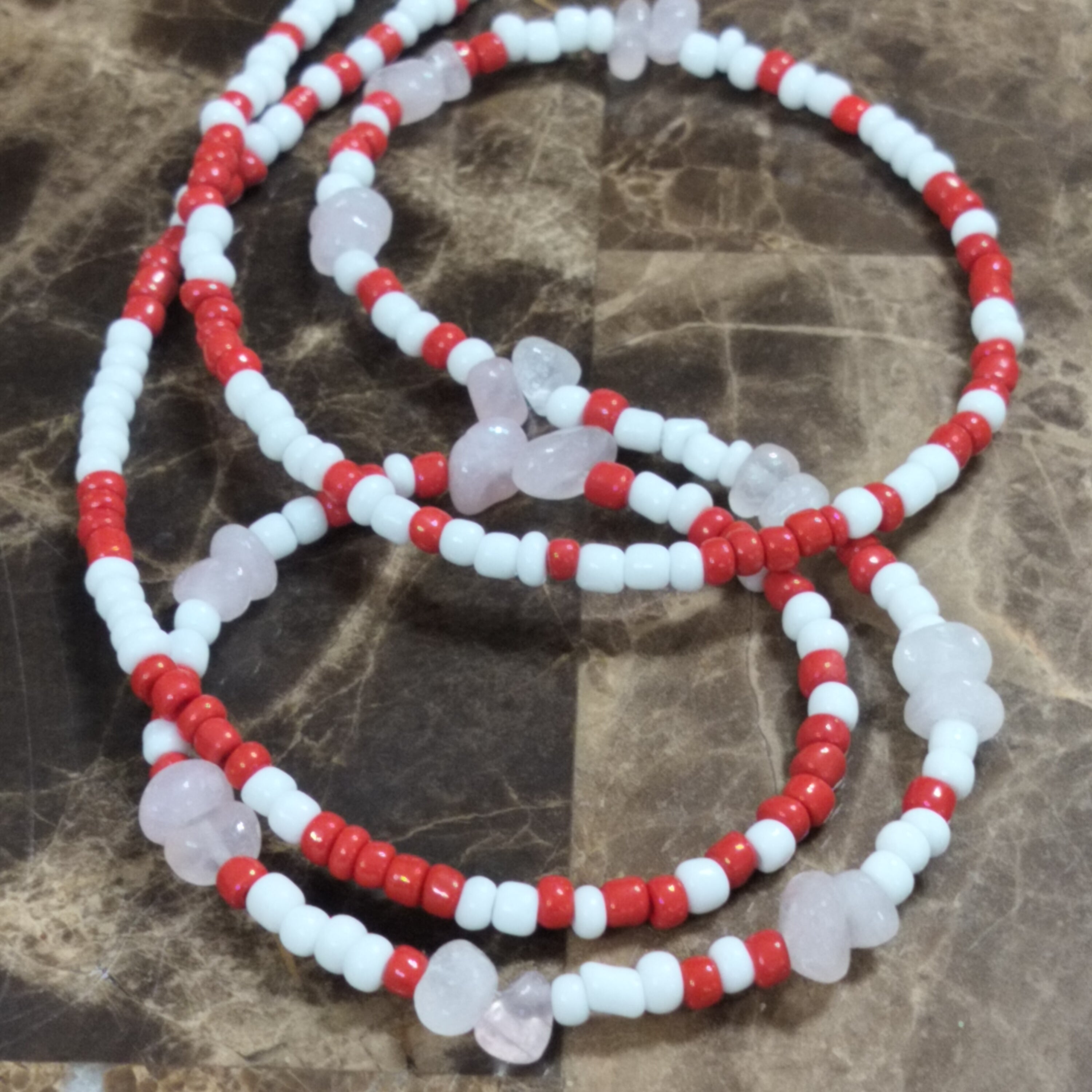 Rose Quartz Red and White Waistbeads