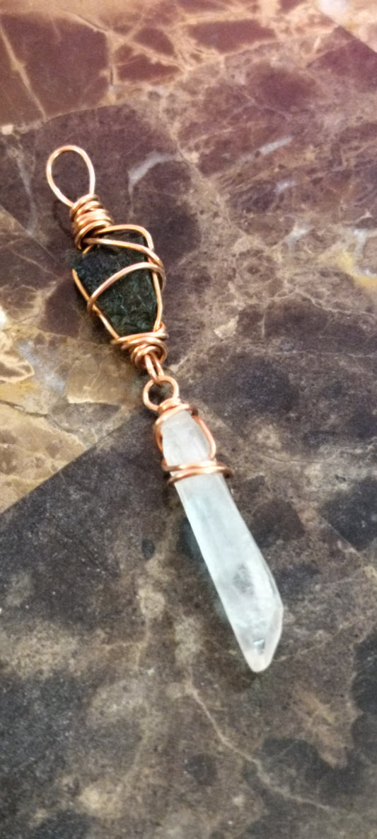 Moldavite with Quartz Crystal Point