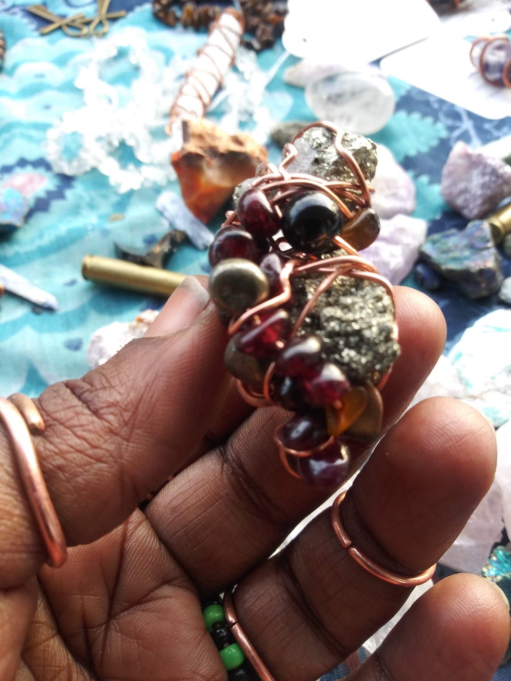 Crystal Cluster Ring: BUSINESS SUCCESS- GARNET & PYRITE
