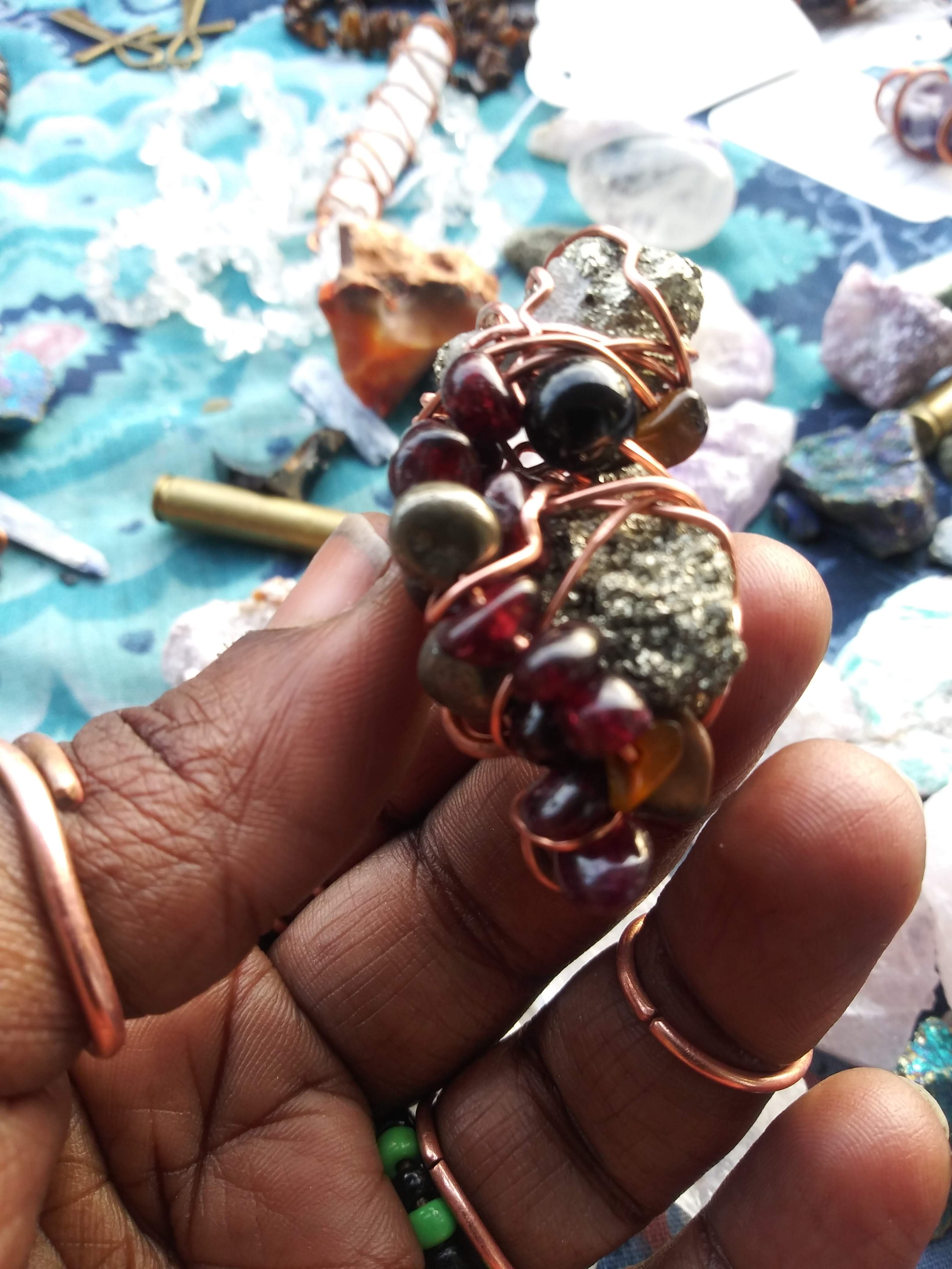 Crystal Cluster Ring: BUSINESS SUCCESS- GARNET & PYRITE