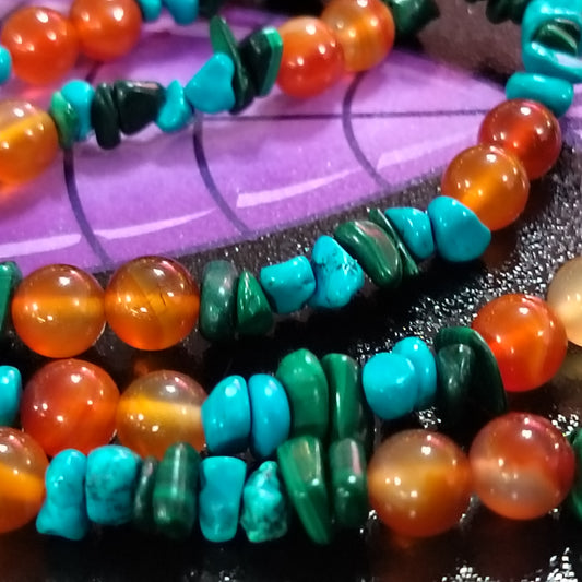 Turquoise, Malachite & Carnelian Necklace