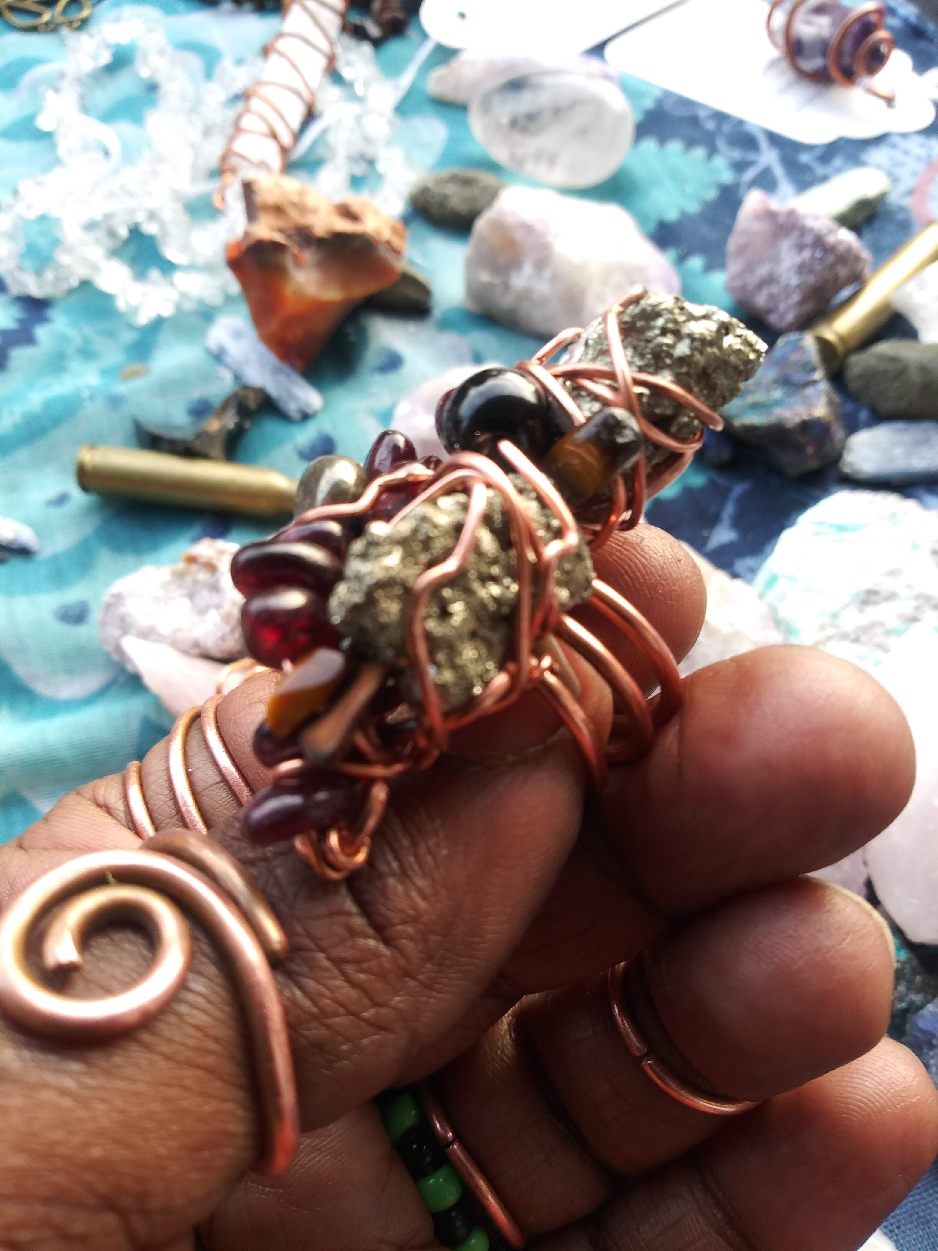 Crystal Cluster Ring: BUSINESS SUCCESS- GARNET & PYRITE