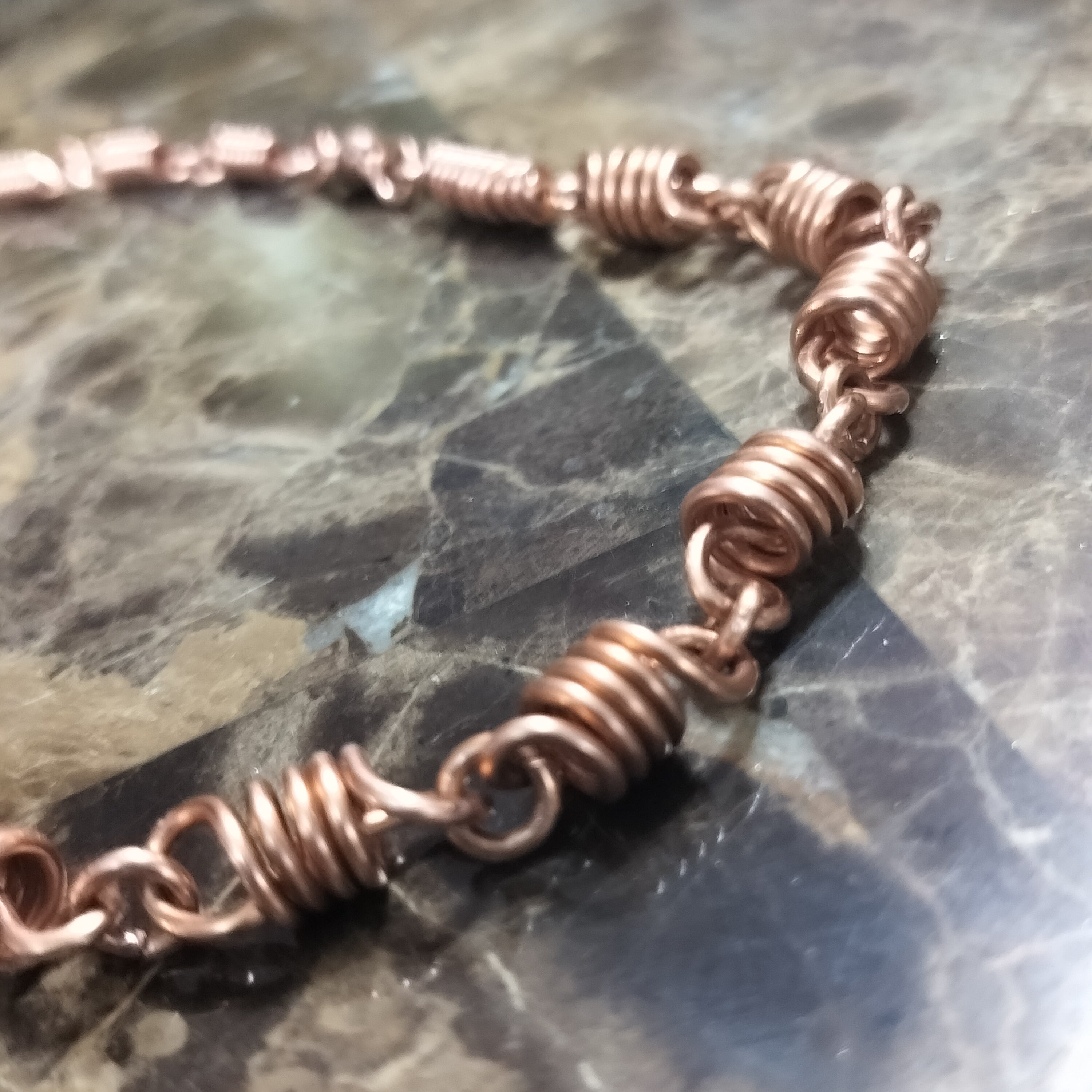 Copper Barrel Chain Necklace and Bracelet Set