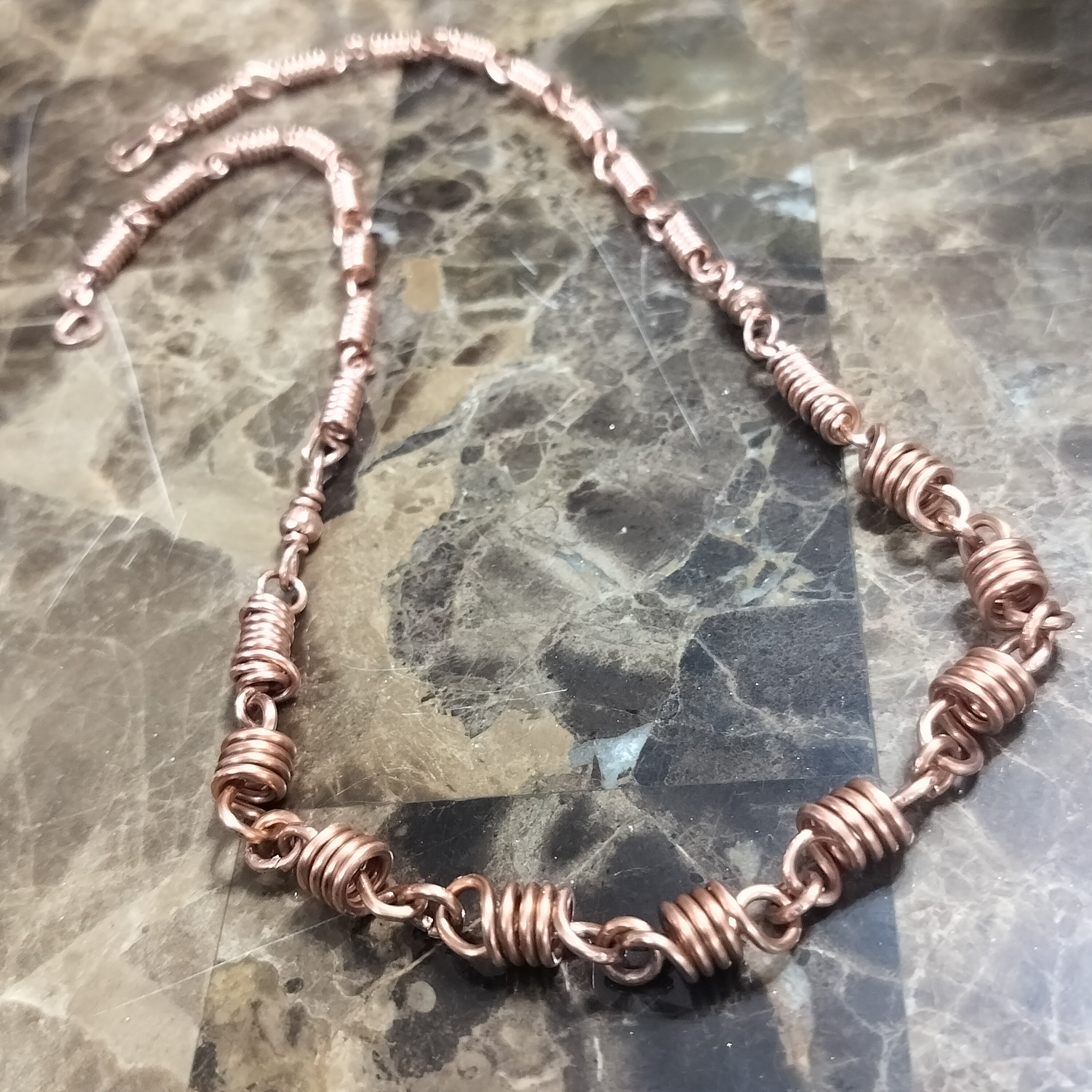 Copper Barrel Chain Necklace and Bracelet Set