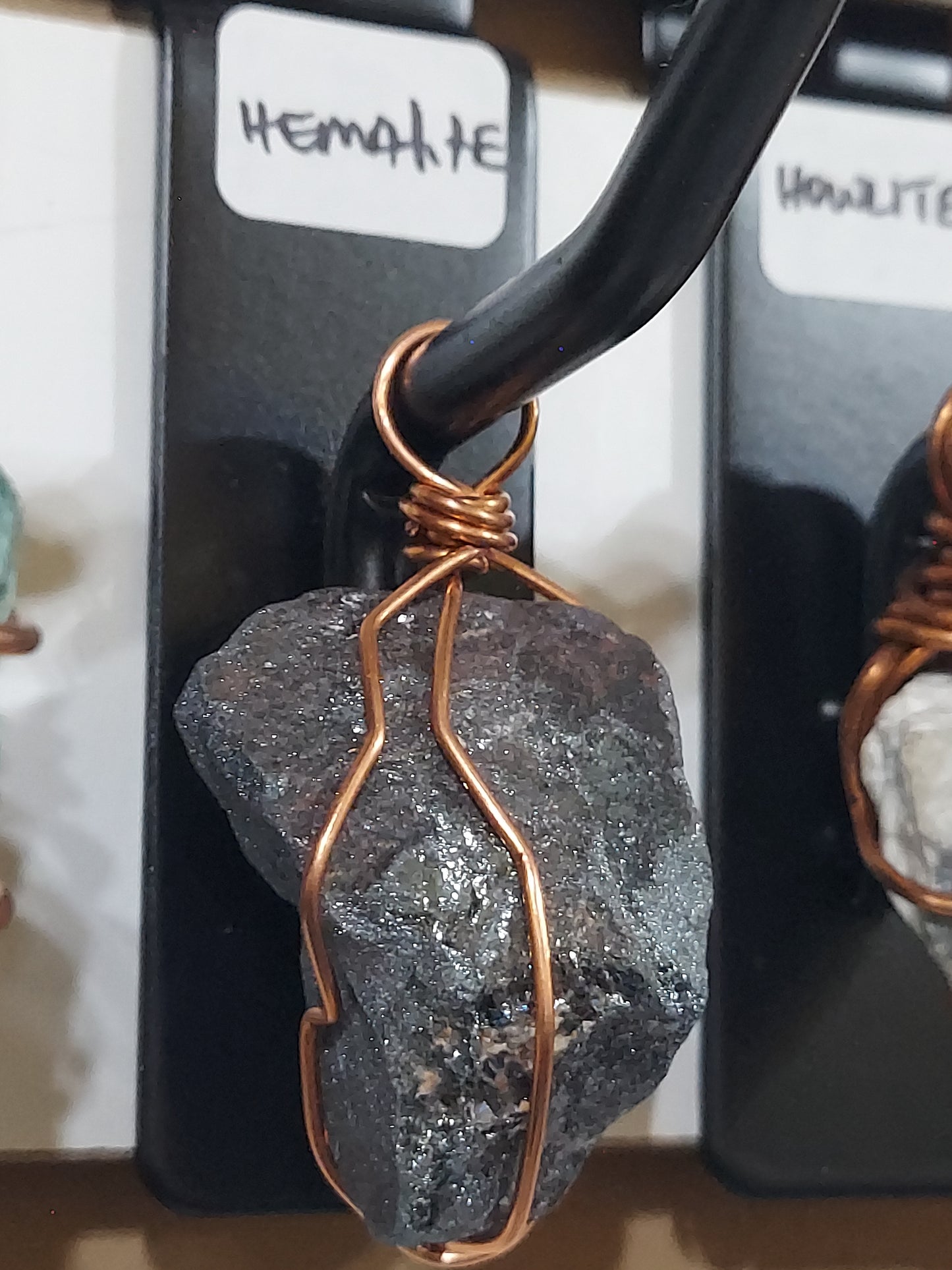 Raw Hematite Pendant on Necklace Rope