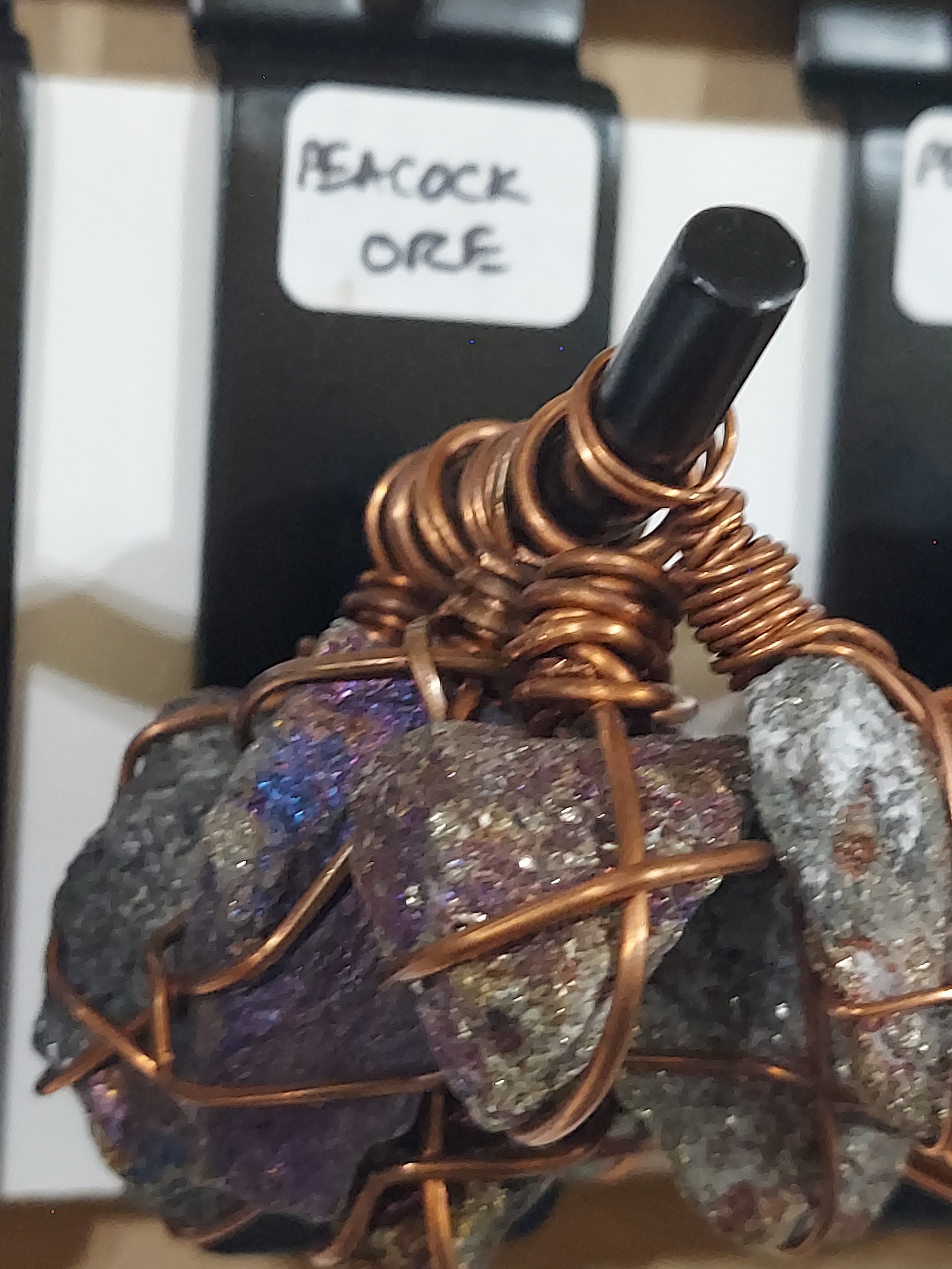 Raw Peacock Ore Pendant on Necklace Rope
