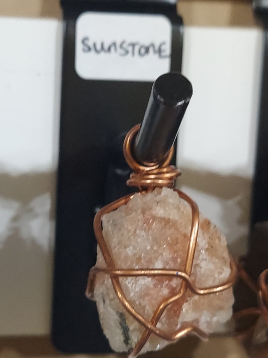 Raw Sunstone Crystal Pendant on Necklace Rope