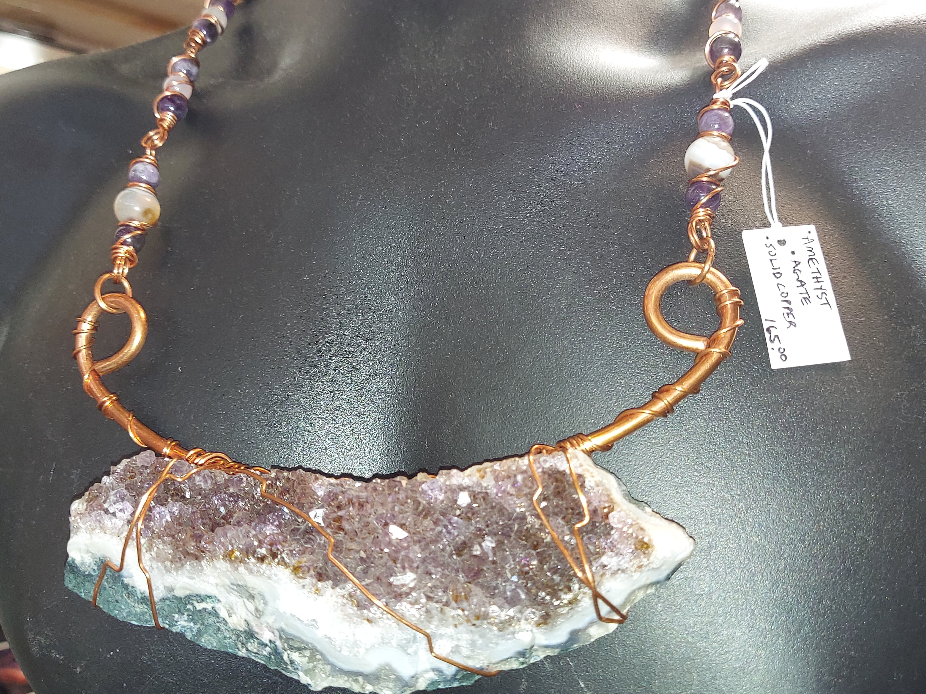 Solid Copper & Amethyst Plate Necklacr