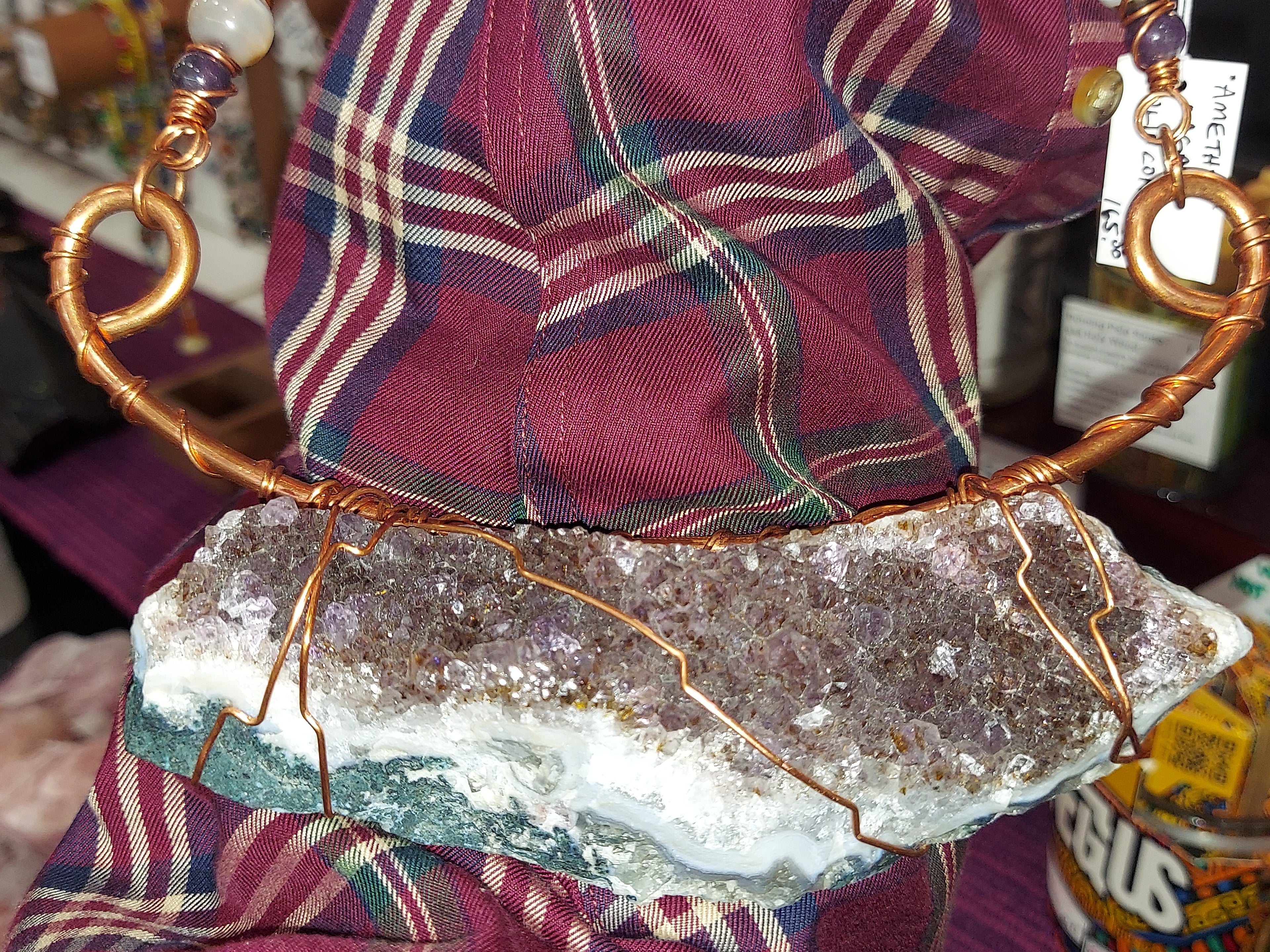 Solid Copper & Amethyst Plate Necklacr