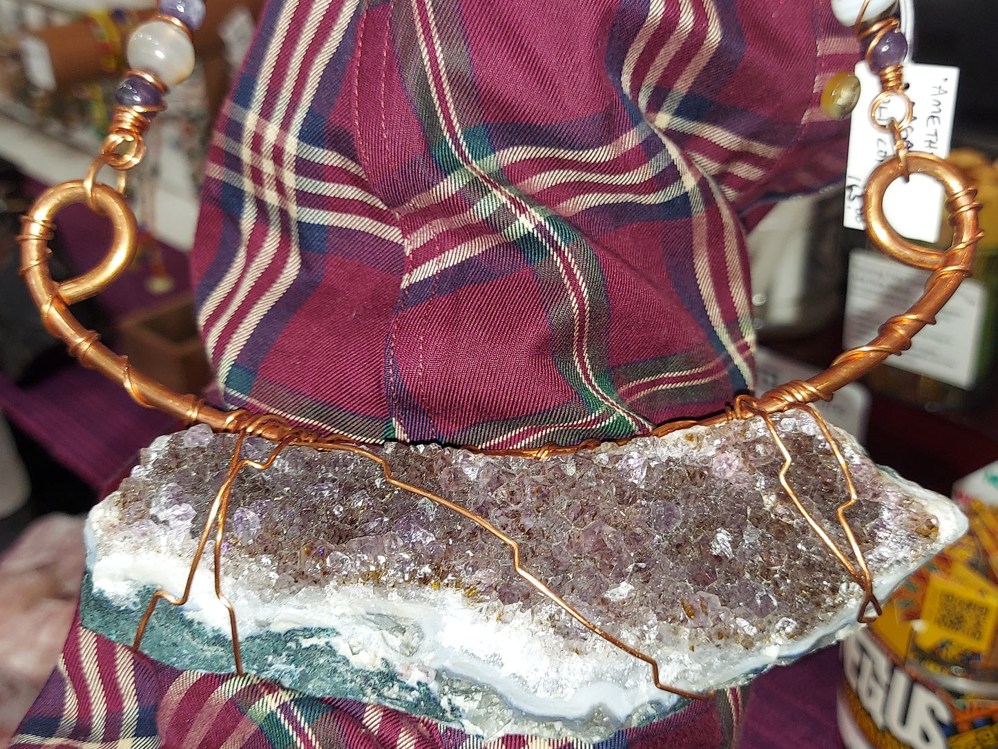 Solid Copper & Amethyst Plate Necklacr
