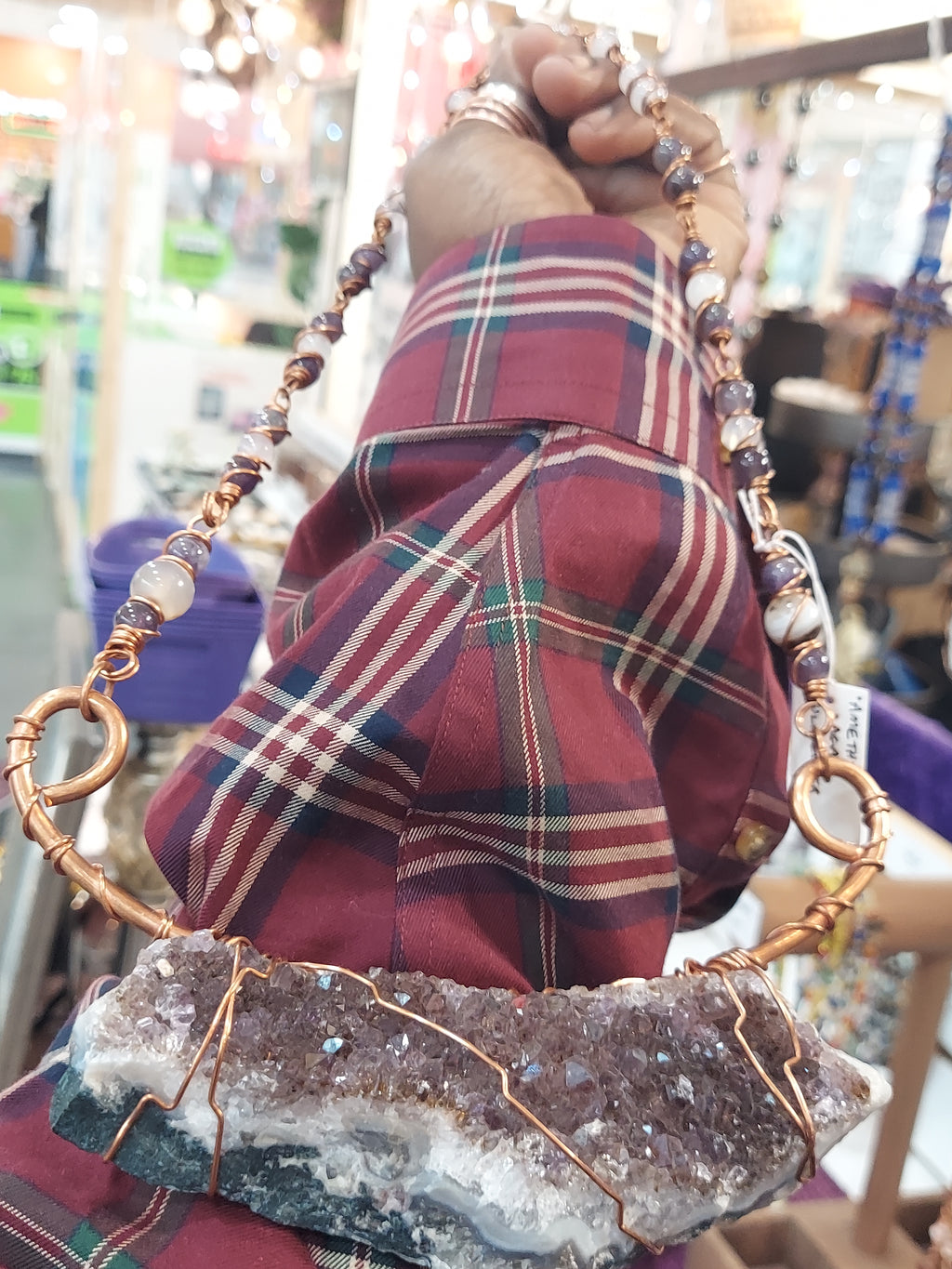 Solid Copper & Amethyst Plate Necklacr