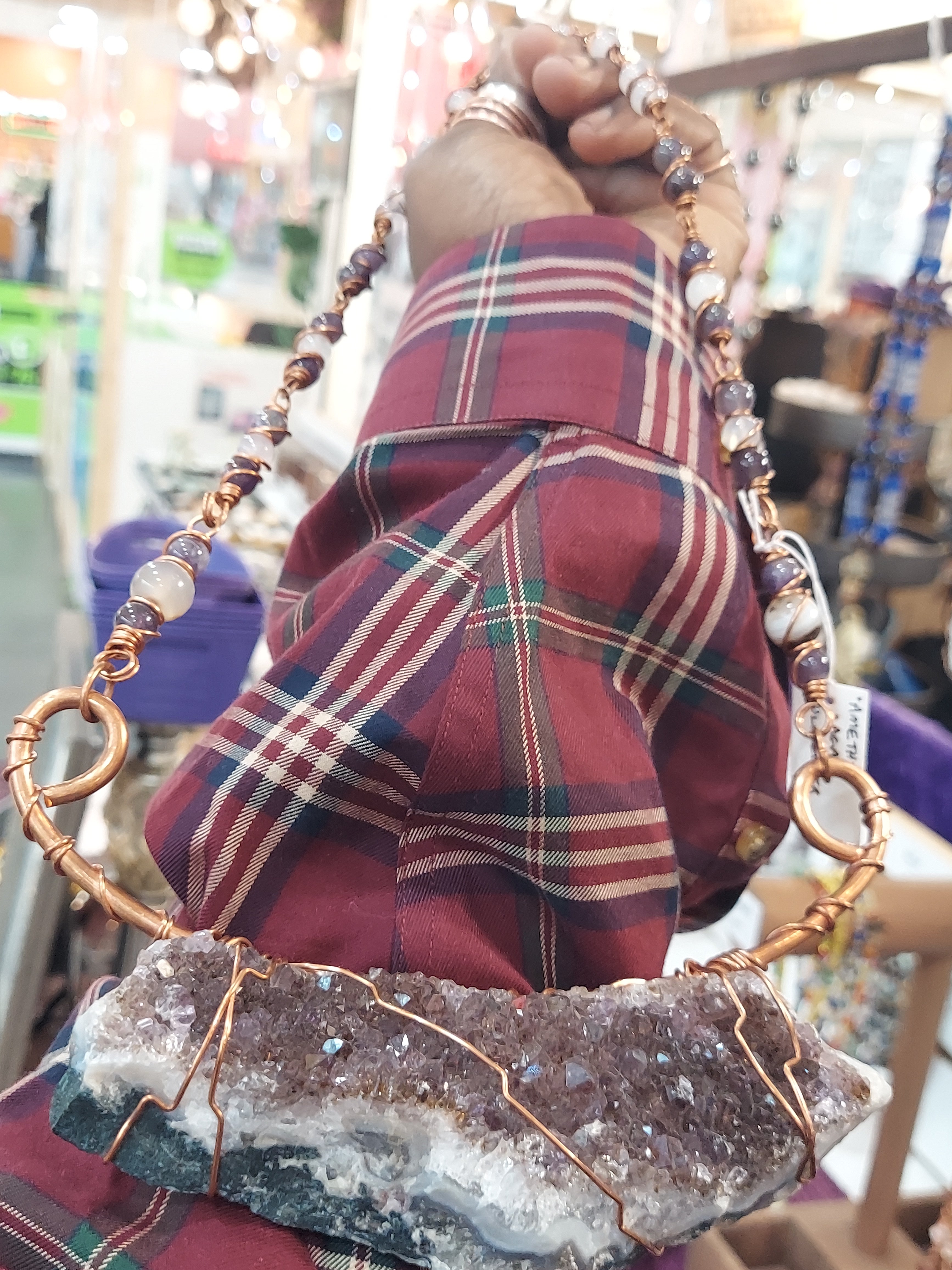 Solid Copper & Amethyst Plate Necklacr