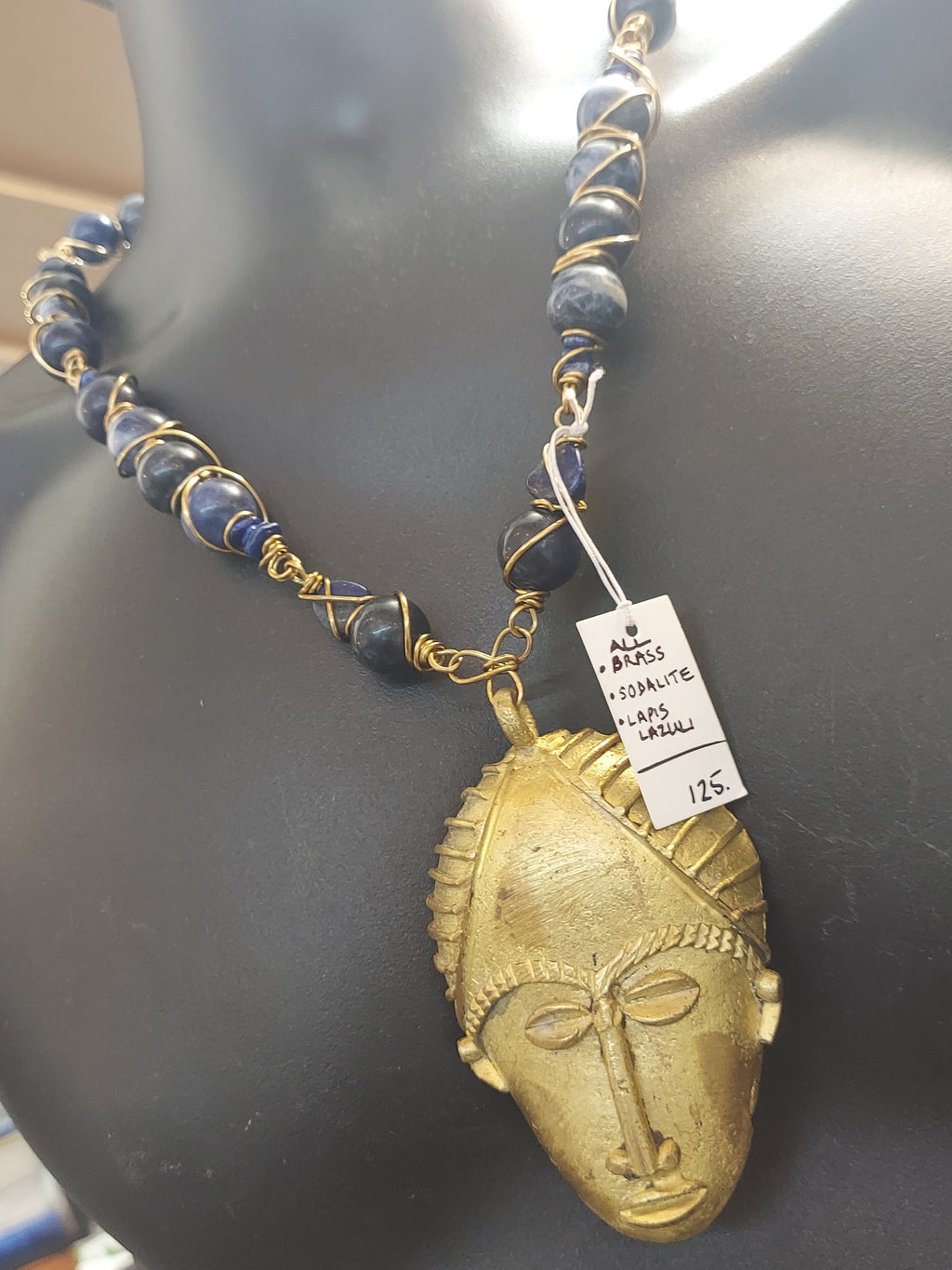 Brass African Mask on Brass Gem Links