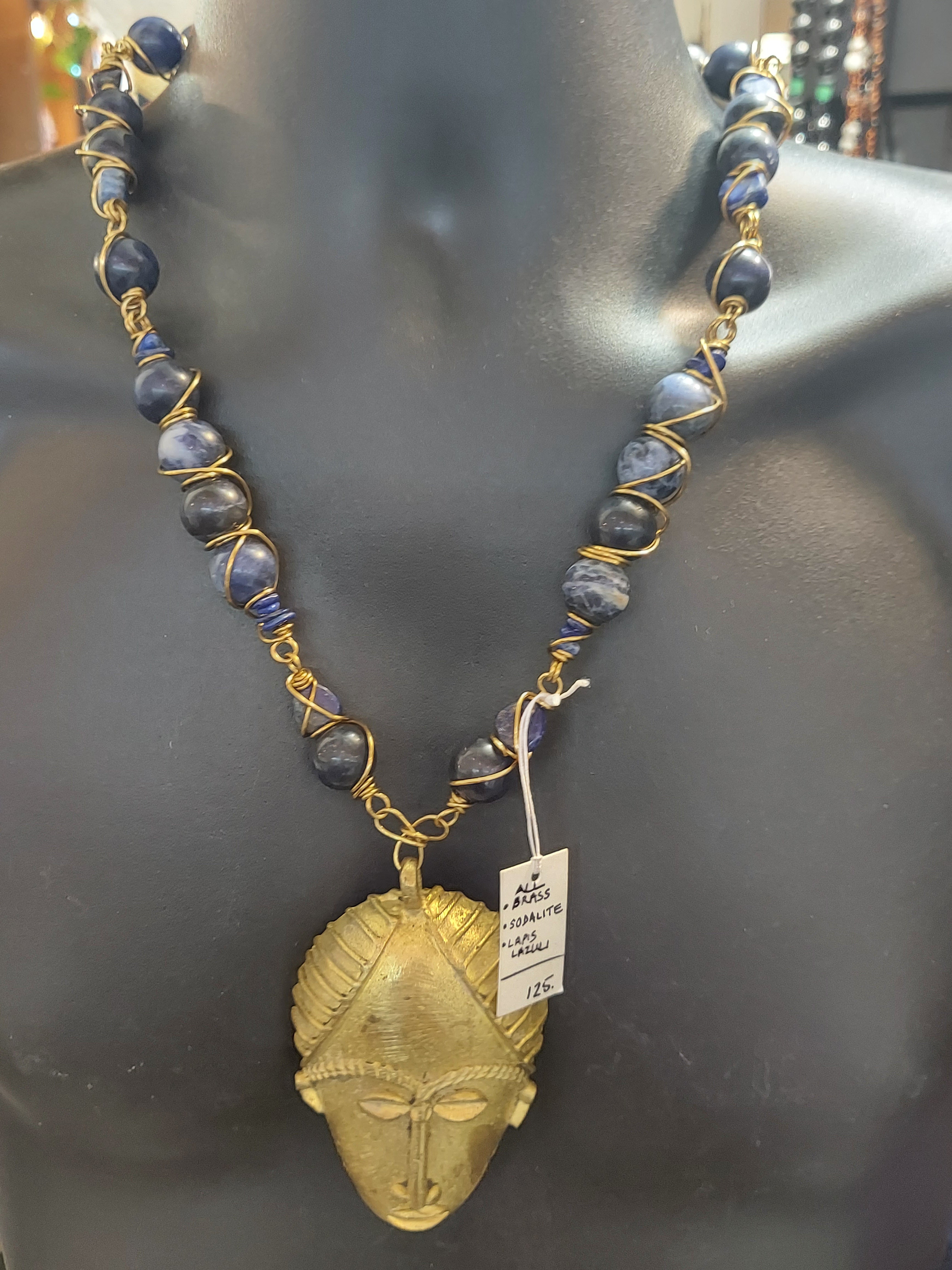 Brass African Mask on Brass Gem Links