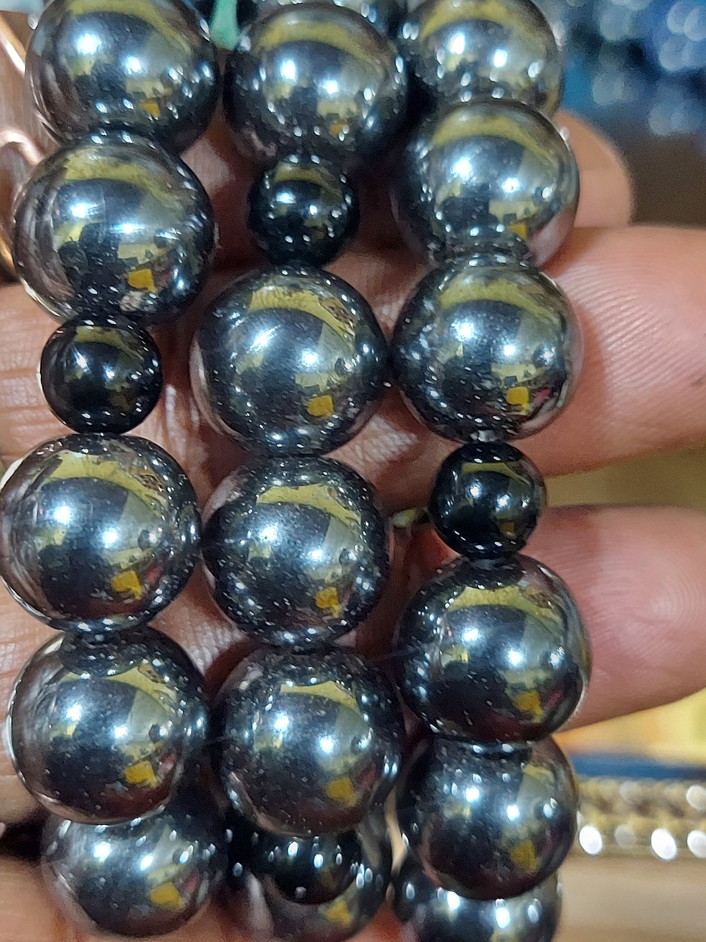 LARGE Bead Bracelet: Hematite with Onyx