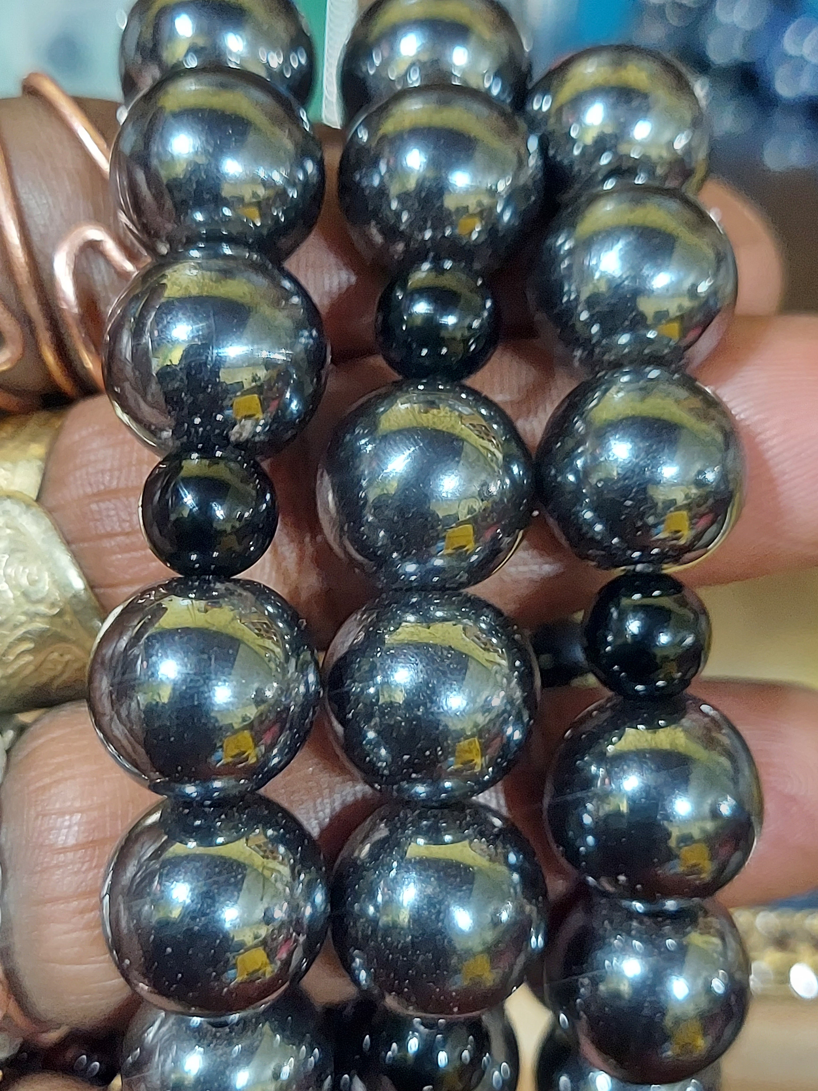 LARGE Bead Bracelet: Hematite with Onyx