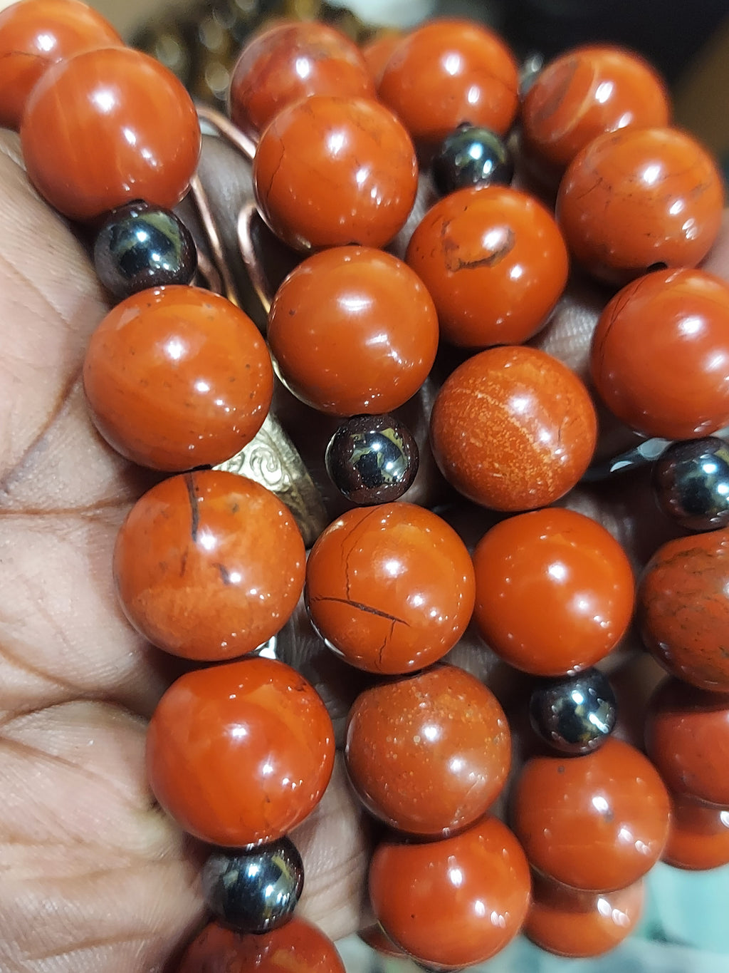 LARGE Bead Bracelet: Red Jasper and Hematite