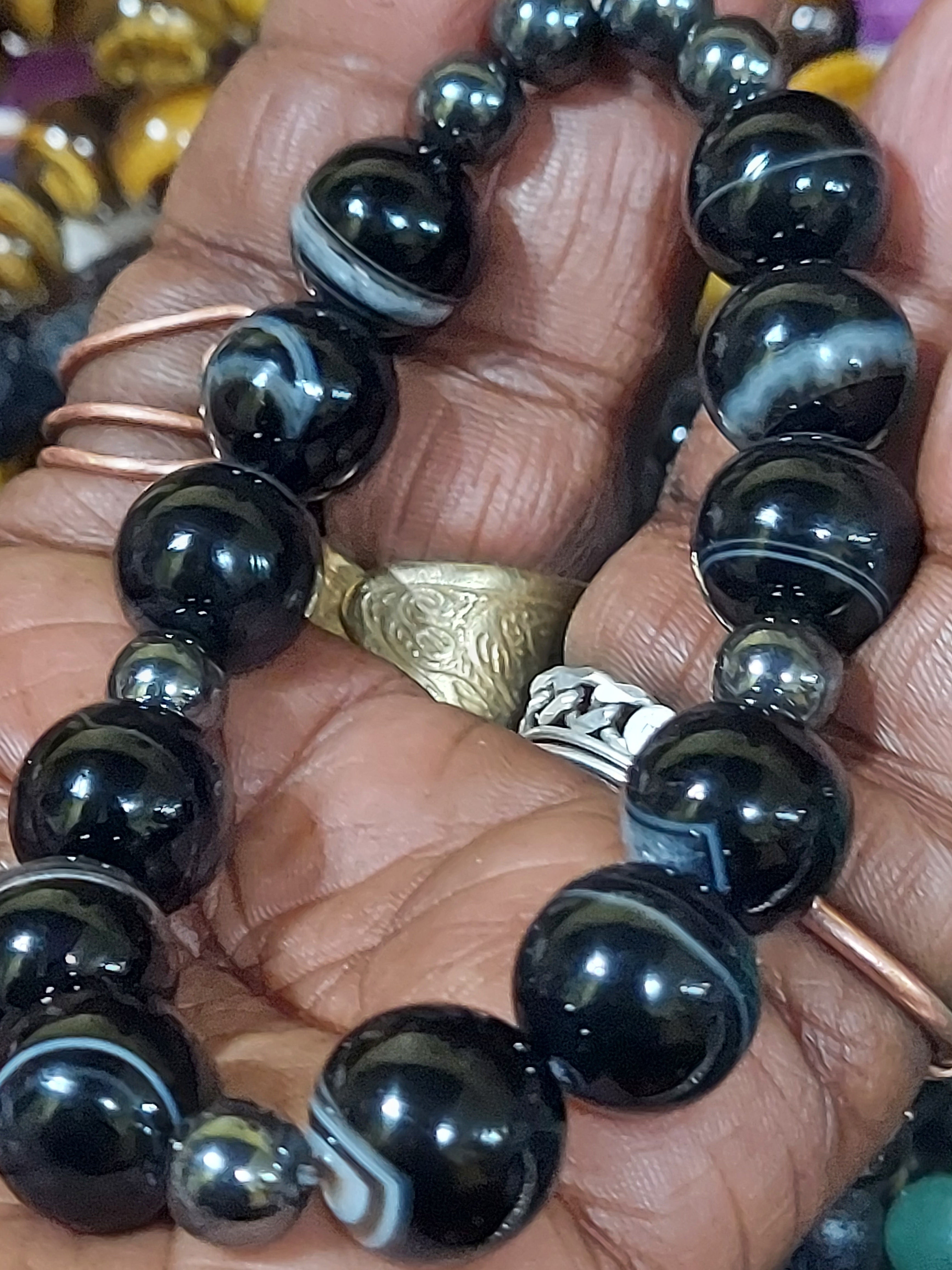 LARGE Bead Bracelet: Black Agate and Hematite