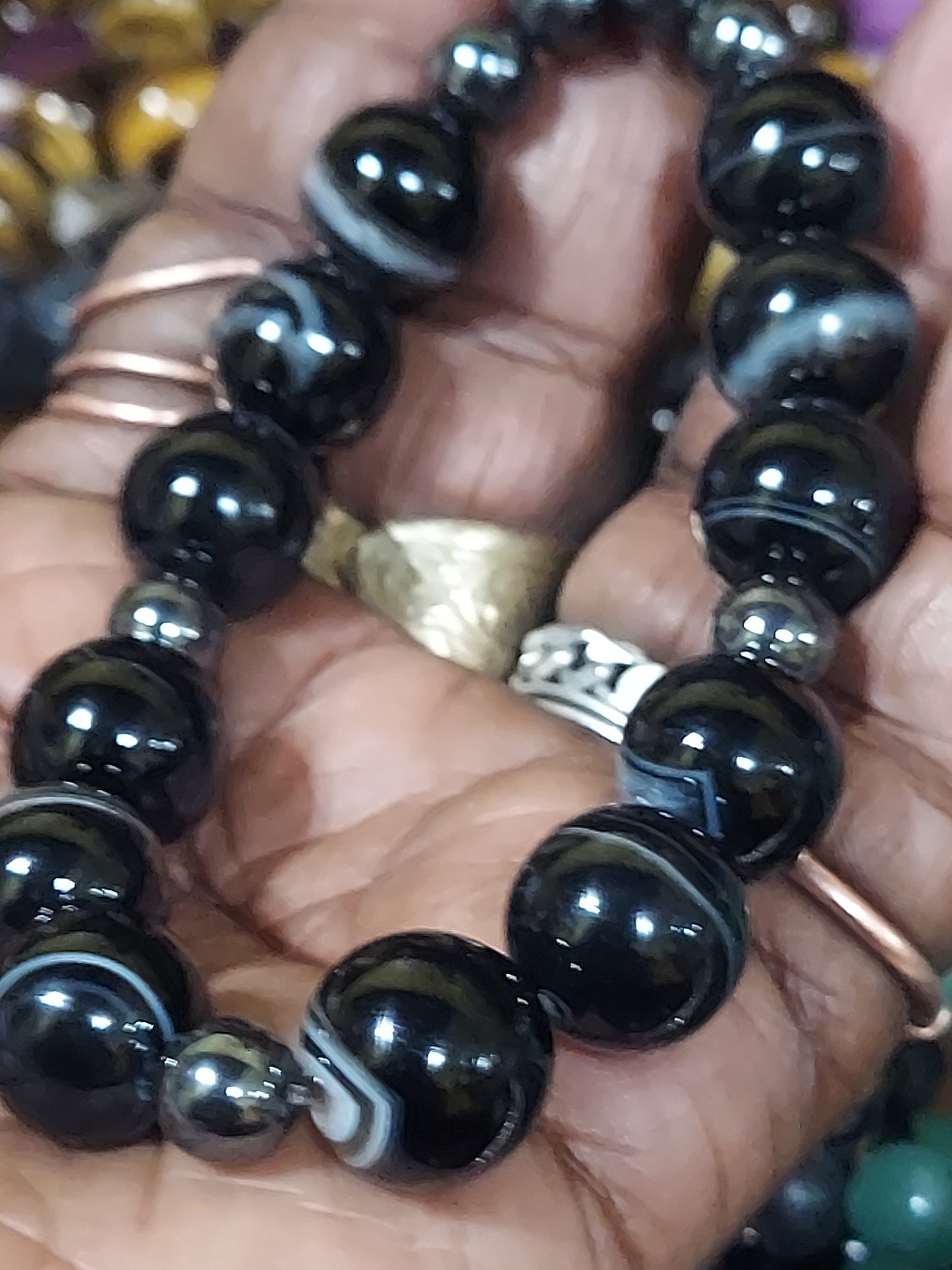 LARGE Bead Bracelet: Black Agate and Hematite