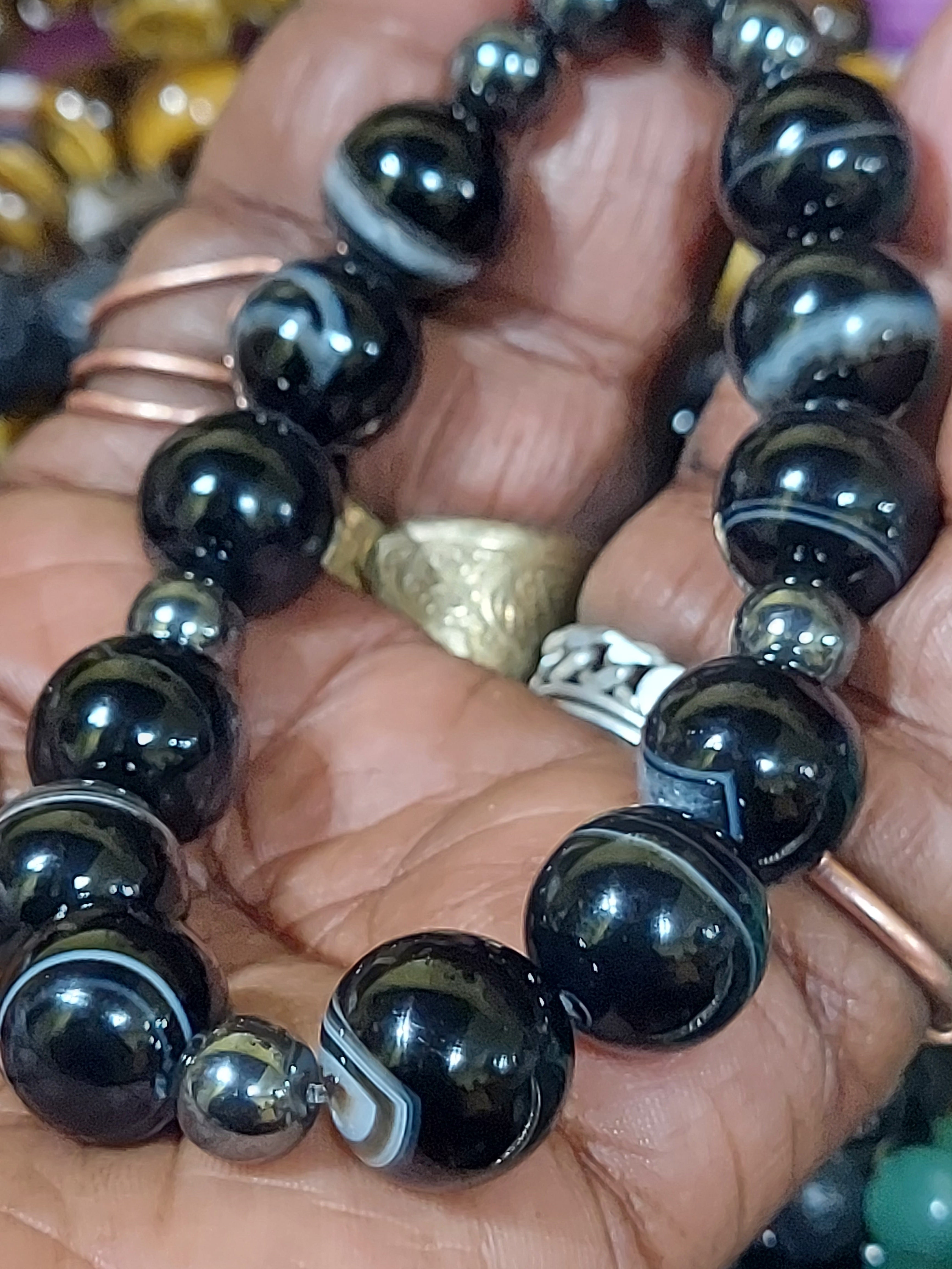 LARGE Bead Bracelet: Black Agate and Hematite