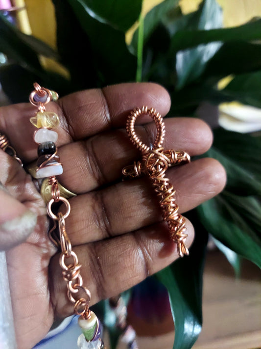 Copper Woven Ankh Ring