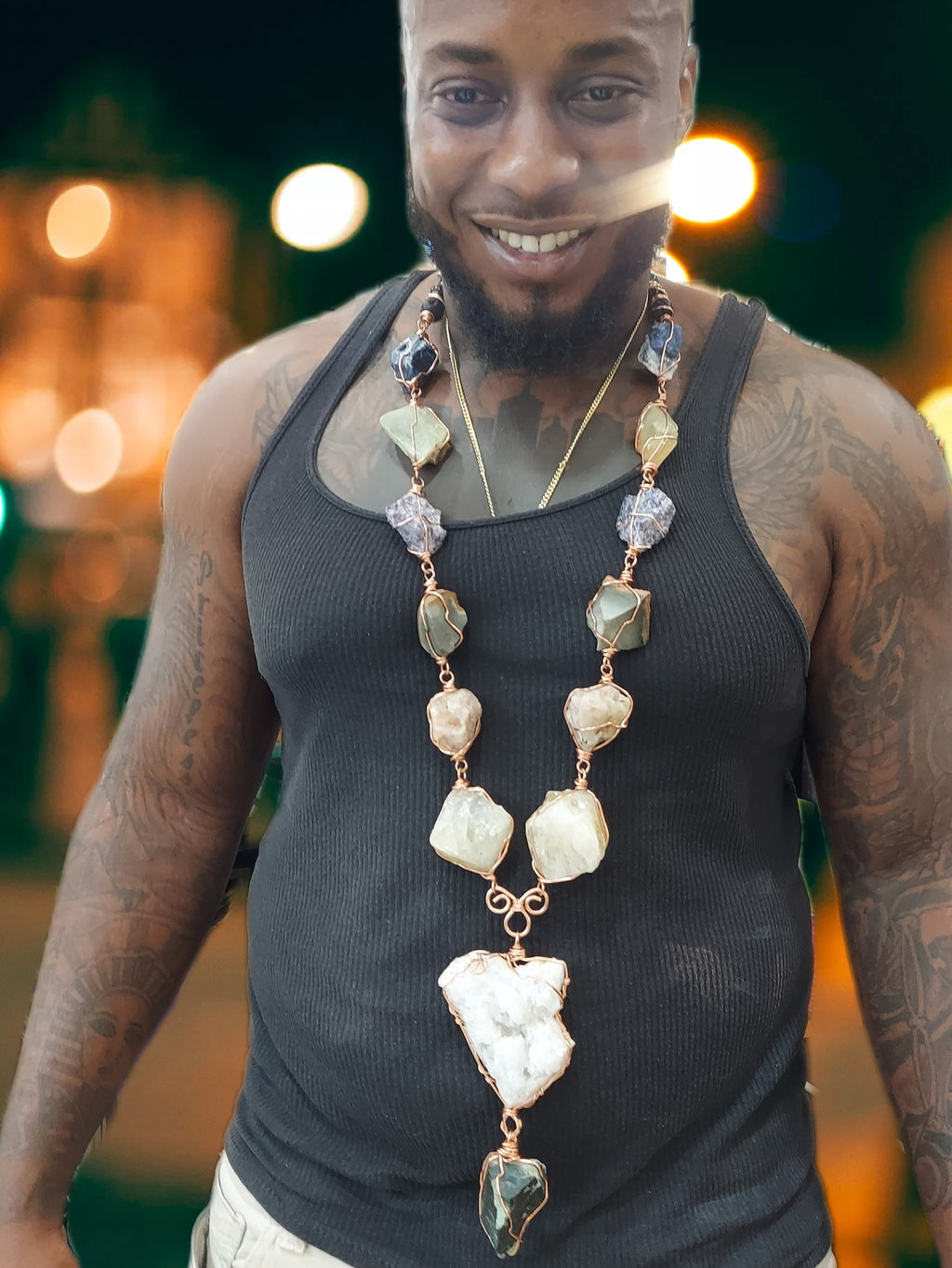 Custom Large Stones Copper Links Necklace by #FeliciaScissorHands Quartz Geode